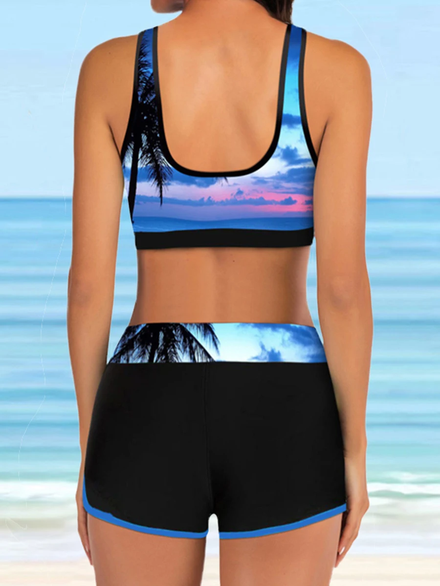 Sports Vest Bikinis Set 2023 Two Piece Swimsuit Women U-neck Swimwear Female Bathers Bathing Swimming Suit High Waist Beachwear