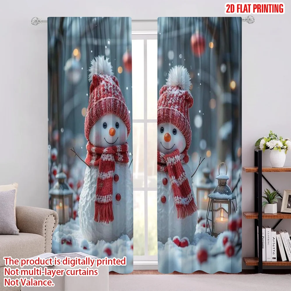 

2pcs 2D flat printing Christmas Curtain Christmas snowman3 100% Polyester Without Electricity Party & Holiday Decor Use for