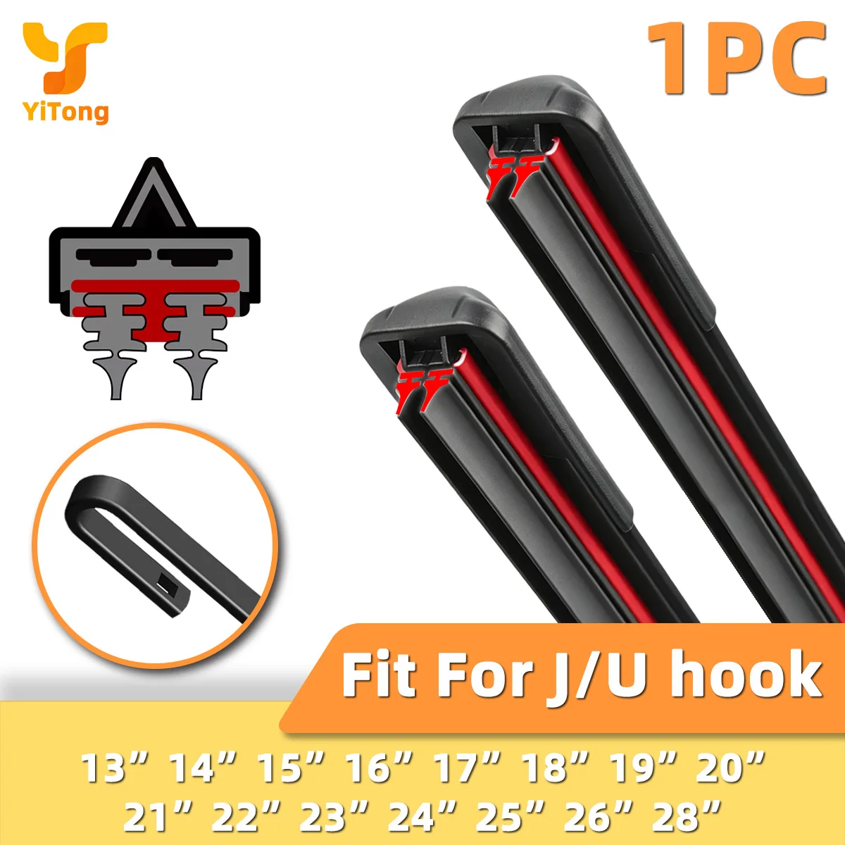 Yitong Universal Car Windshield Wiper Blade J/U Double Rubber Strip Wiper Blade Natural Rubber Strip 16