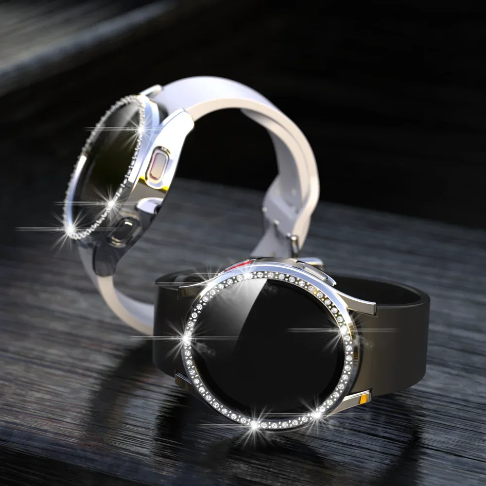 Vetro+Custodia per Samsung Galaxy Watch 4 5 Pellicola salvaschermo 44mm 40mm, Cover protettiva per paraurti in cristallo bling con pellicola per donna