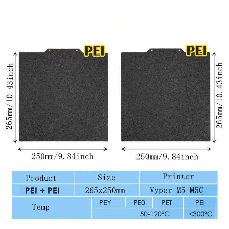 ENERGETIC Black Textured PEI Build Plate for Anycubic Mega S/ 4Max Pro/Vyper M5 3D Printer Double Sided PEI Spring Steel Sheet