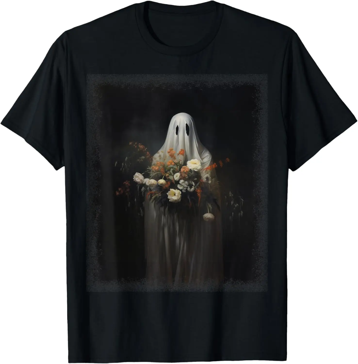 Vintage Gothic Halloween Ghost Holding Bouquet Flower Floral T-Shirt