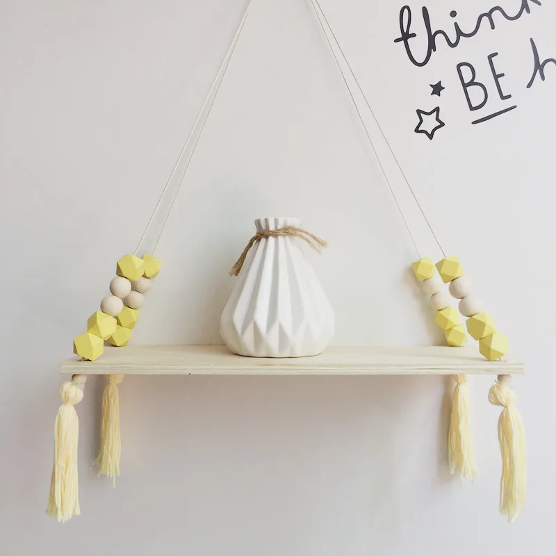 Nordic Style Swing Shelf Decorative Shelves Kids Wall Hanging Decor Room Macaroon Wooden Beads Tassel Shelf Storage Organization