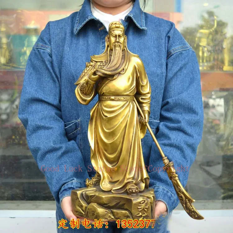 

38CM LARGE home shop hall efficacious Talisman bless Good luck Money Drawing Martial fortune God GUAN GONG Guan di BRASS statue