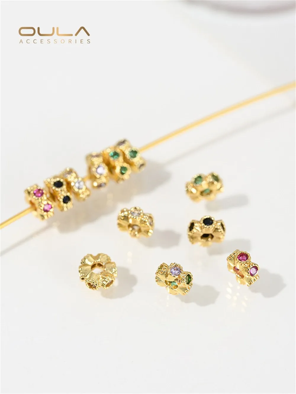 

1PCS 18K Gold-plated 4mm Mini Garland with Small Spacers and Zircon Inlaid Diy Handcrafted Beaded Material Jewelry Accessories
