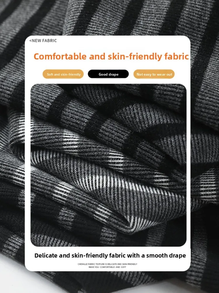 Retro gestreepte gebreide broek met wijde pijpen, dames casual lente herfst, elastische hoge taille, afslankend, lui, draperend, losvallend