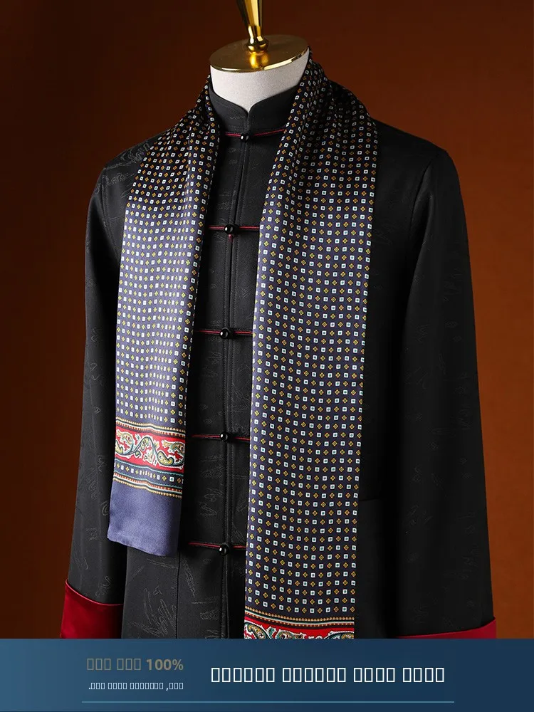 high-end-silk-men's-scarf-thin-neck-protection-long-scarf-for-spring-autumn-gift-box-elderly-fathers-ethnic-style-double-side