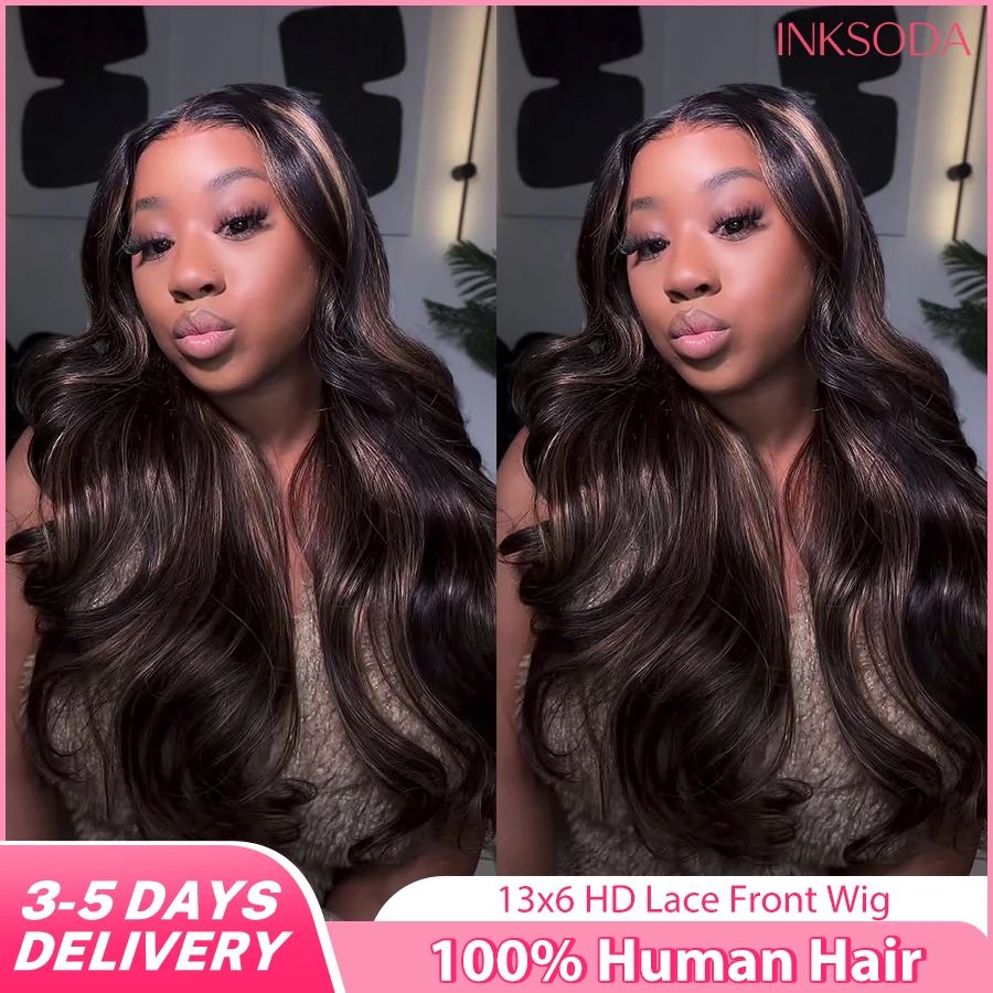 

1B/30 Highlight 13x6 Lace Frontal Human Hair Wigs Ombre Black Brown Colored Preplucked 30Inch Body Wave Lace Front Wig For Women