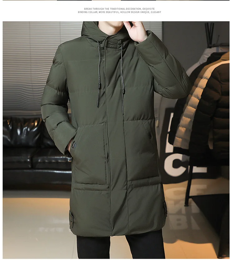 Autumn Winter Mid-Long Fleece Padded Jacket Men's Windproof Warm Coat