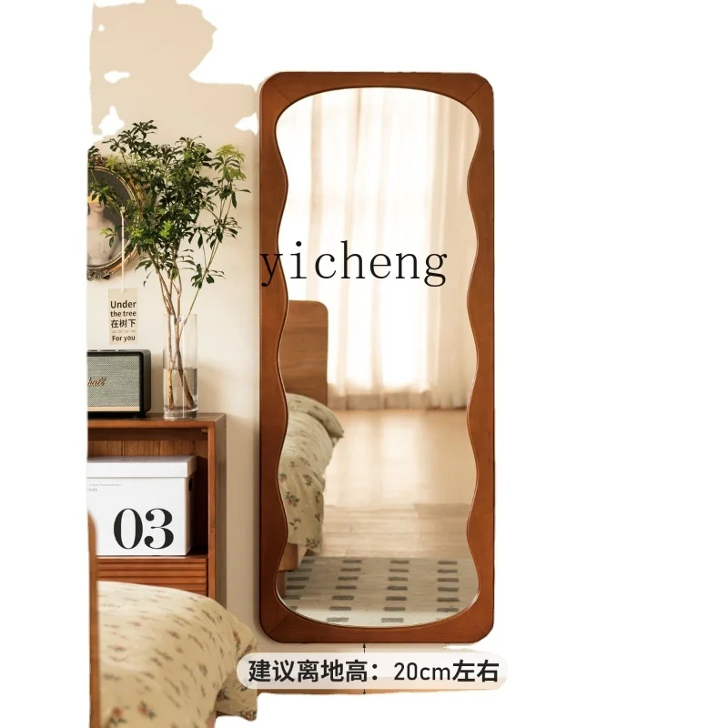 Xl Solid Wood Floor-Standing Wall-Mounted Retro Full-Length Mirror Home Full Body Wave Mirror