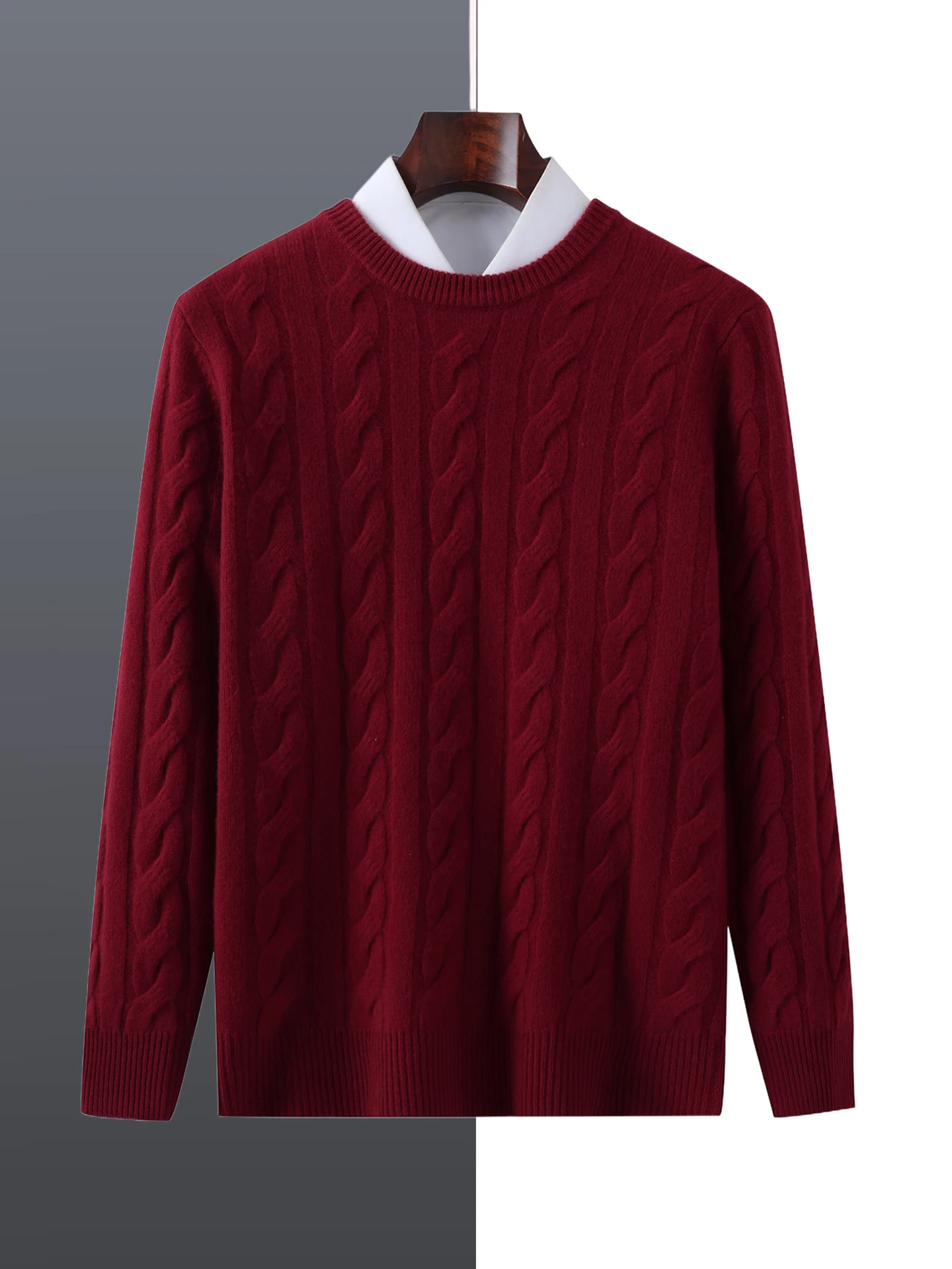 Pullover girocollo da uomo in pura lana merino al 100% modello intrecciato spesso autunno inverno maglione di cashmere lavorato a maglia alla moda casual