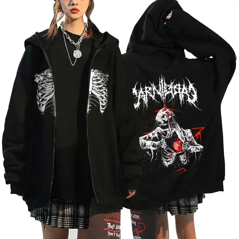 Gothic Skeleton Hoodies Female Skull Wing Zipper Jacket Streetwear Y2k Hoodie Spring and Autumn Sweatshirts Thin Fleece Sweater