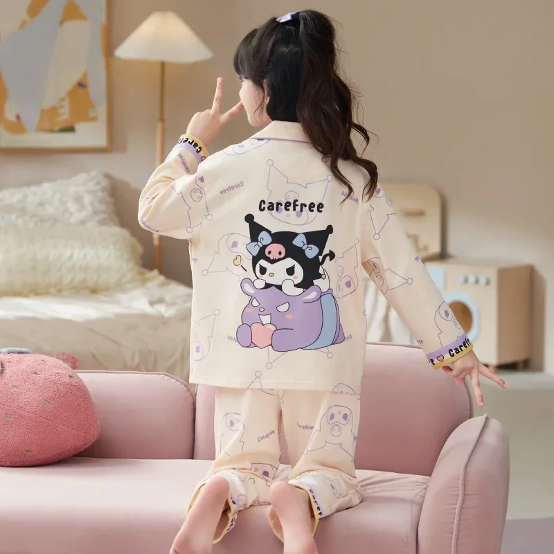 Hot Sanrios Princess Girl Autumn and Winter Pajamas Suit Kawaii Kuromi Hello Kitty Child Household Clothes Cartoon Cute Fashion