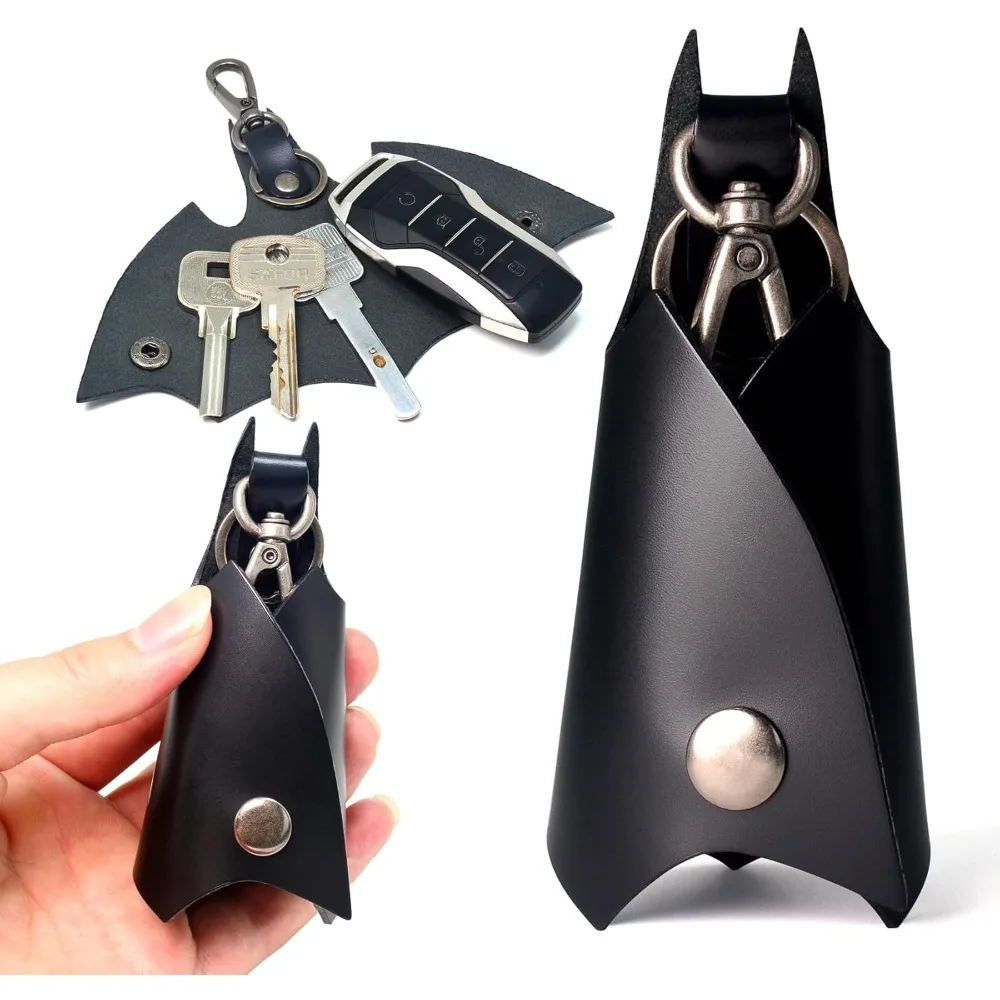 1 unidad de llavero de cuero con forma de murciélago para regalos de hombre y mujer, funda para llaves de coche, funda de cuero para llaves de moda, soporte para llaves