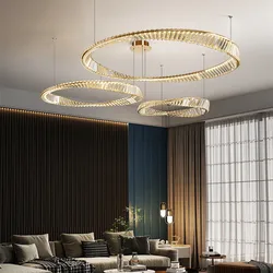 Modern Luxury Living Room Led Dimmable Chandelier Plated Steel Gold Irregular Ring Pendant Lights K9 Crystals Led Hanging Lamp