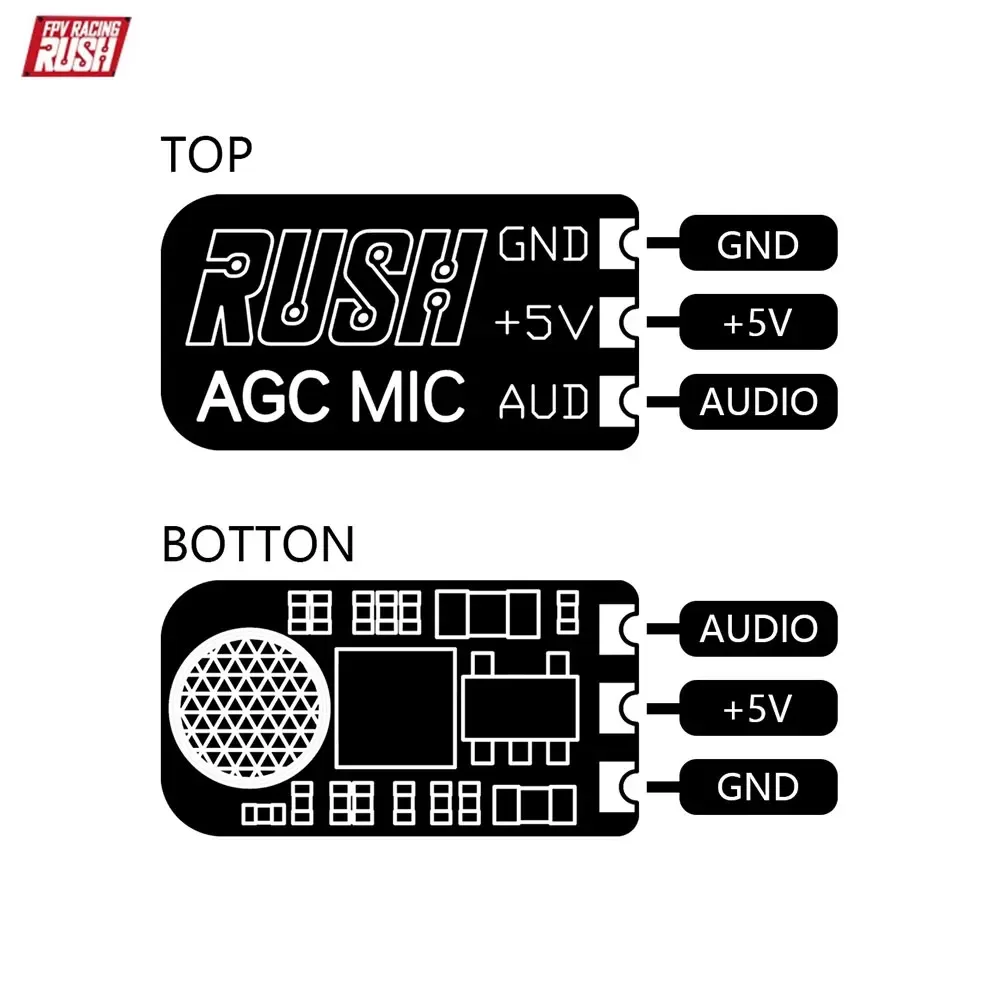 RUSHFPV AGC 5V DC Ultra-small Mic 0.3g 12x6.5mm for TANK Mini VTX FPV Drone Anti-interference