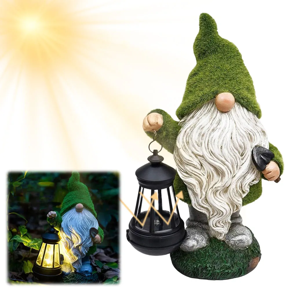 

Garden Gnome with Solar Light Decorative Moss Gnome Figurine Waterproof Funny Garden Sculpture for Patio Lawn Yard Balcony