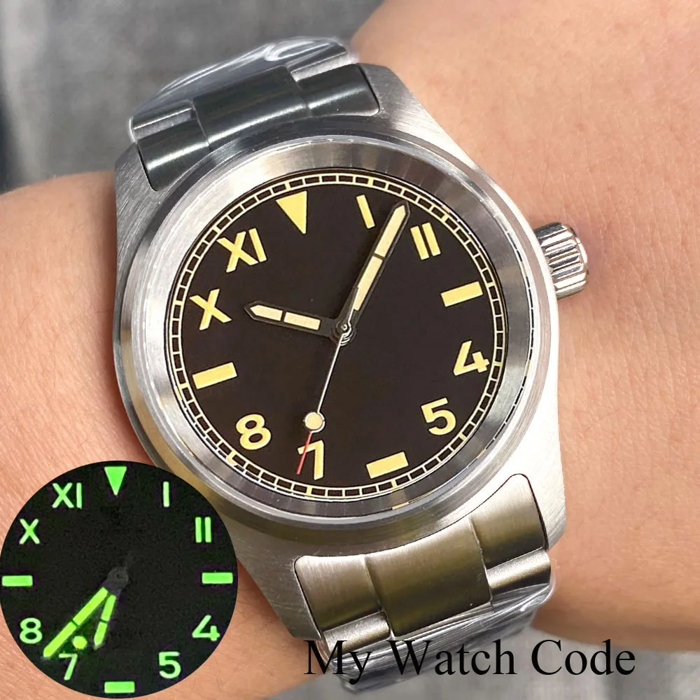 NH35 PT5000 Pilot Vintage 36mm Men Watch Steel Diving Mechanical Wristwatch Custom California Small Sport Clock Reloj Sapphire