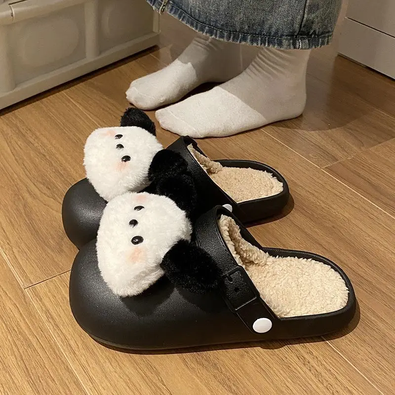 Cute cotton slippers women's outer wear winter explosion indoor home winter slippers warm non-slip bag head hair mop view 5