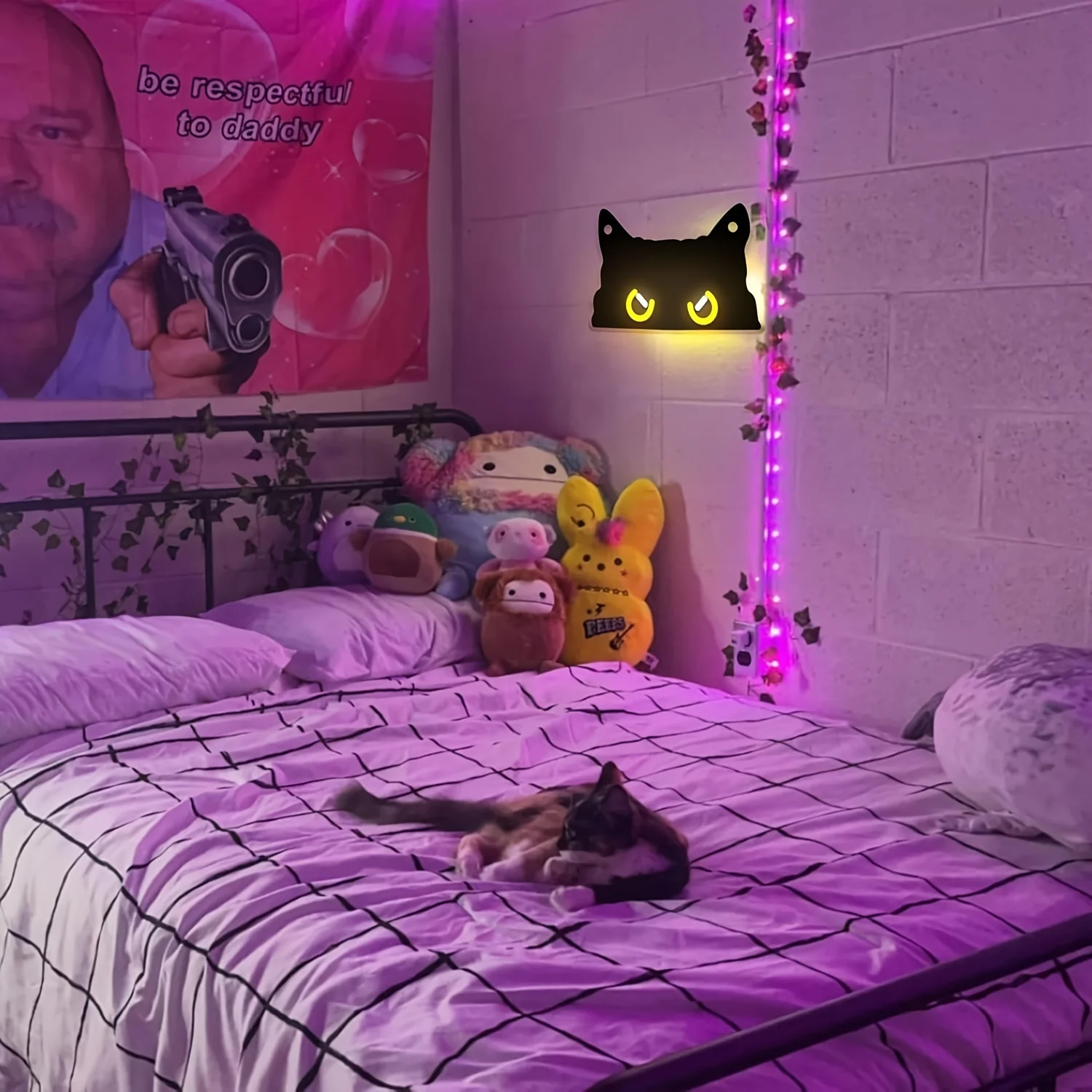 Zwarte kat neonbord, dimbare LED-wanddecoratie, USB-aangedreven nachtlampje voor slaapkamer, slaapzaal, woondecoratie