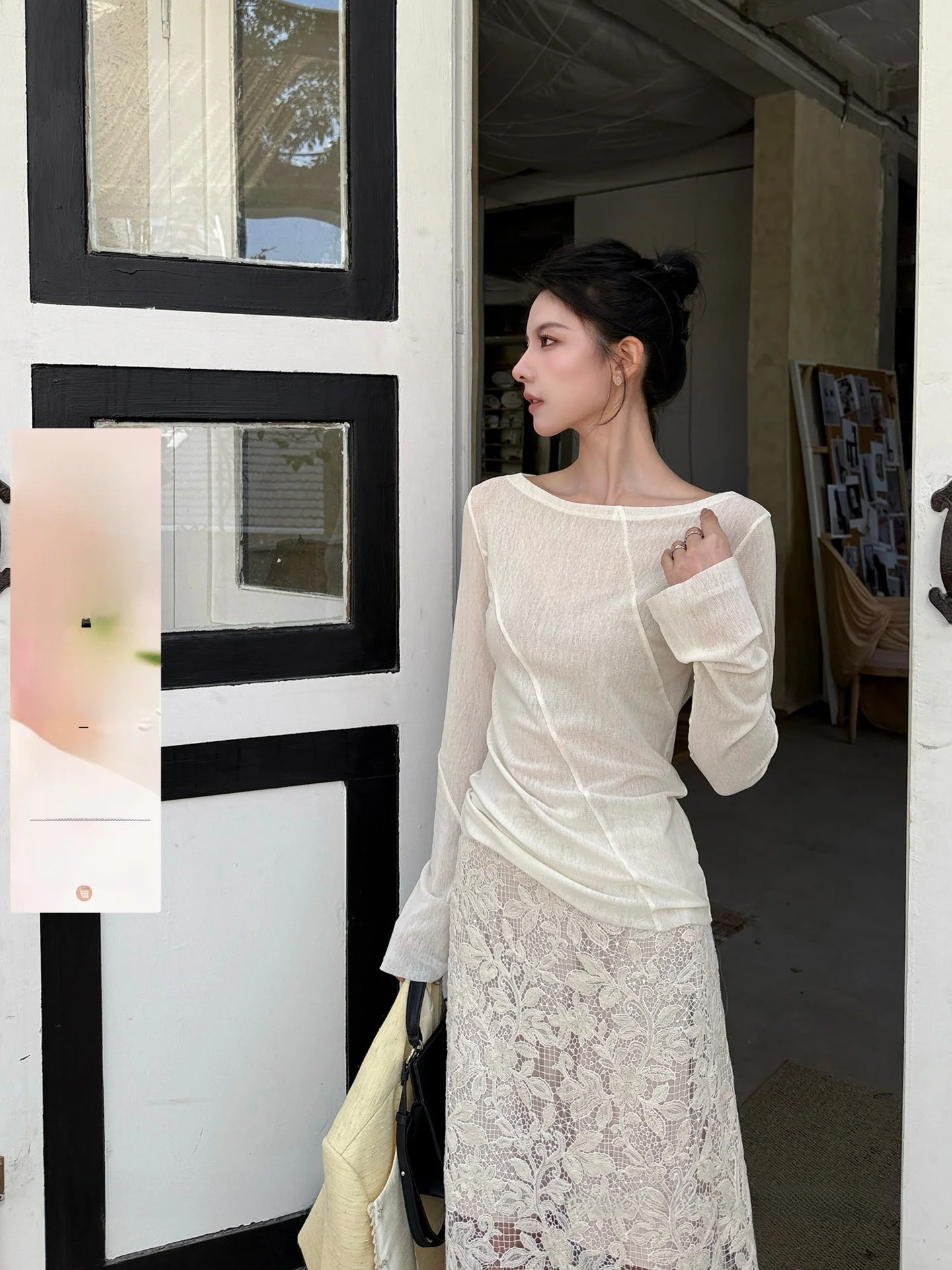 

Женская тонкая универсальная футболка-топ с длинным рукавом и круглым вырезом в корейском стиле Qingwen Binyang