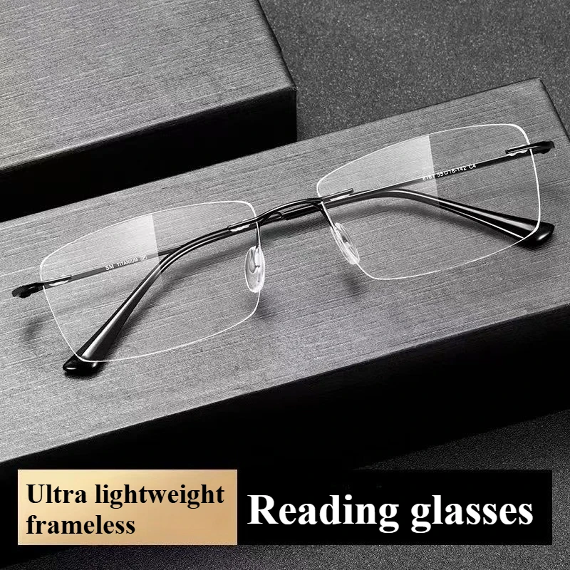 Gafas de lectura sin marco con borde cortado, gafas antiluz azul, gafas de lectura antifatiga para hombres de mediana edad y ancianos