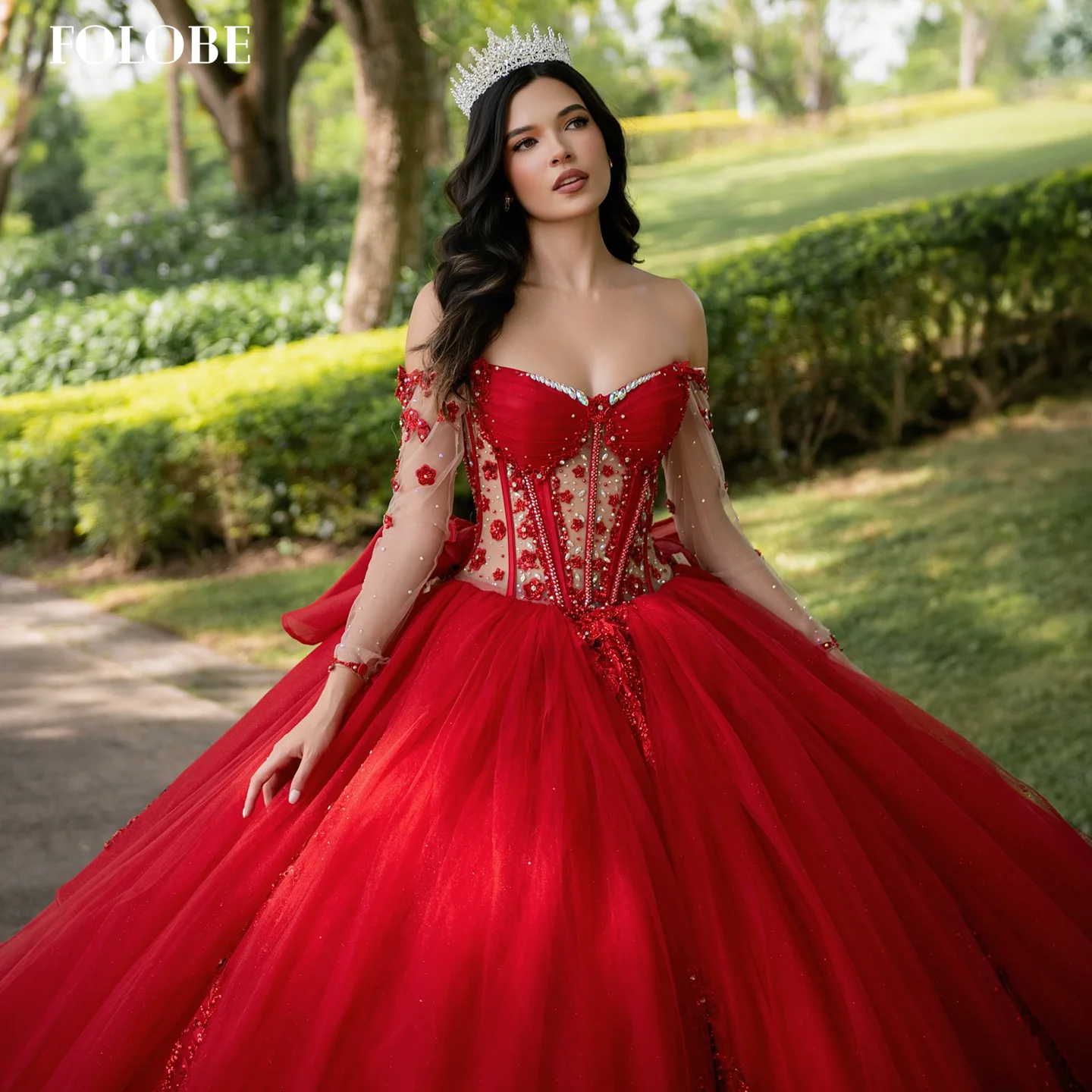 

FOLOBE шикарное платье Quinceanera с бантом и открытыми плечами, аппликациями из бисера и бриллиантами, Vestido De 15, Quinceanera Morado по индивидуальному заказу