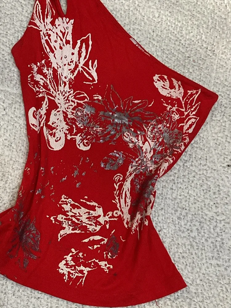 

Оригинальный летний красный цветочный принт для похудения с колючками T irt, уникальный дизайн, повседневный женский топ из смеси хлопка для поездок на работу