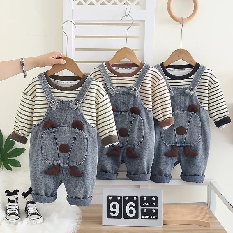 New Autumn Baby Clothes Set Children Boys Striped Long Sleeved T-Shirt Overalls 2Pcs/Sets Toddler Girls Clothing Kids Tracksuits