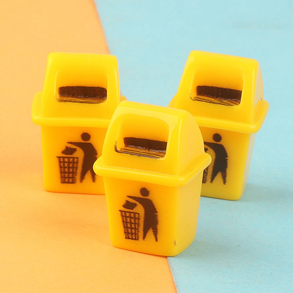 

12 Pcs Mini Trash Can Dollhouse Garbage Bin Tiny Model Plastic with Lid Rubbish