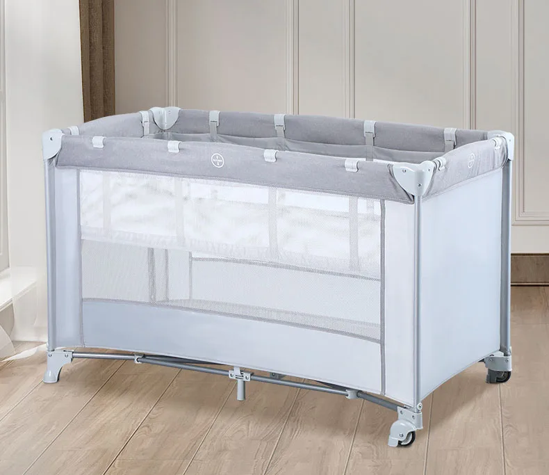 High Quality Modern One-Hand Folding Steel Baby Crib with Movable Bedside for Bedroom Hospital  Park Baby Playpen