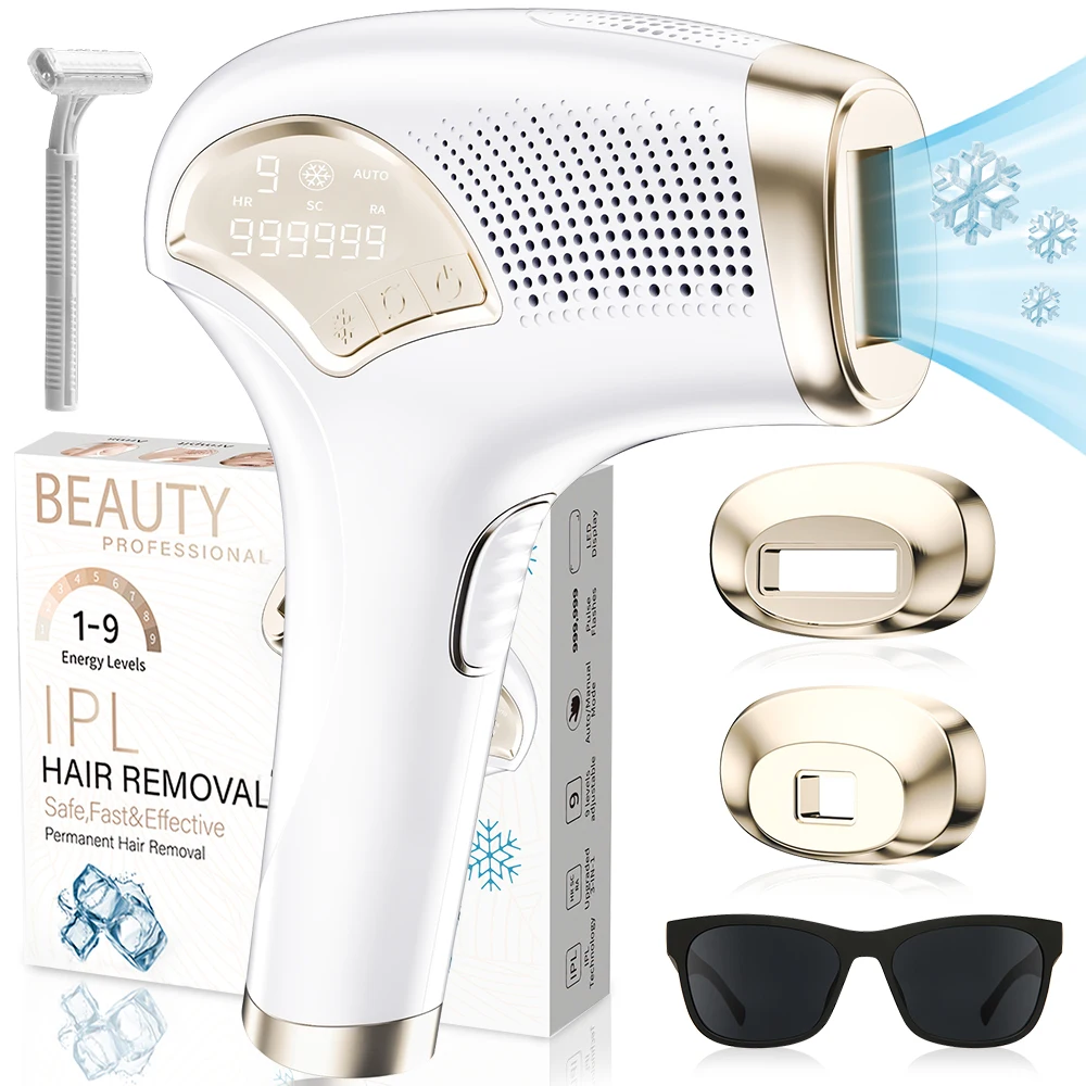 Home IPL Permanent Hair Removal Machine Portable Painless Epilator with 2 Interchangeable Lamp Heads For Women Men Face Leg Underarm Body Hair Removal