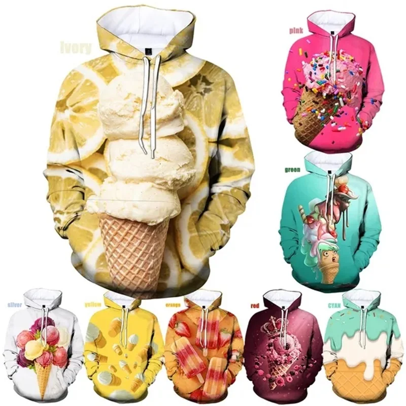 3D Print Funny Ice Cream Graphic Hoodies For Men Women Casual Plus Size Sweatshirt Hoodies Tops Mens Pullovers Streetwear