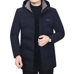 Winter Fashion Men Long Parkas Coat Solid Slim Fit Warm Thicken Jacket Outwear Coat Hooded Cotton-padded Zipper Parka Overcoat