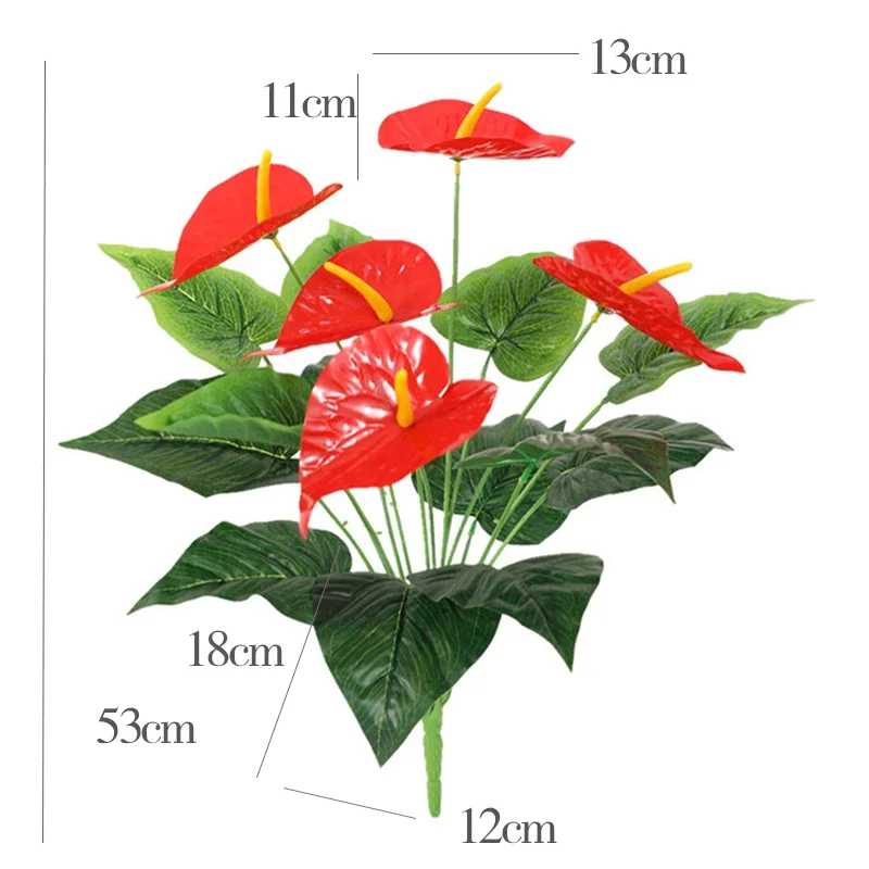 53 سنتيمتر Monstera الاصطناعي يترك المنزل البلاستيك النخيل fronds وهمية أنثوريوم شجرة خضراء نبات عشبة كبيرة لحديقة ديكور خارجي