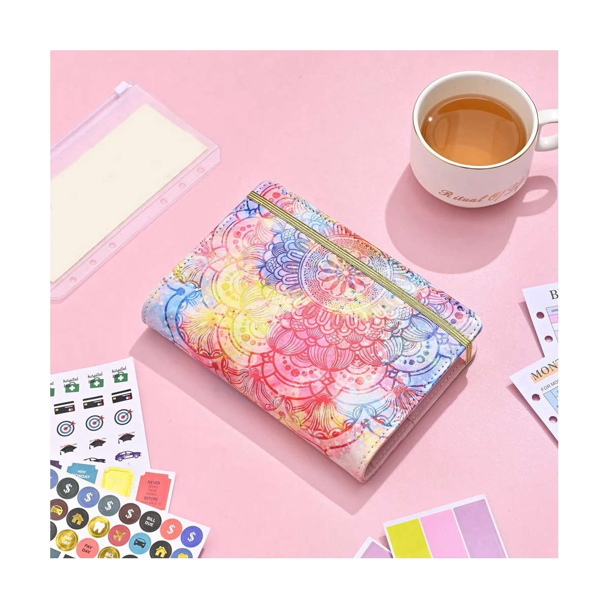 1Set A6 Budget Binder, Budget Binder With Zipper Envelopes,Money Planner Folder, Money Organizer for Cash, A6 Binder,C