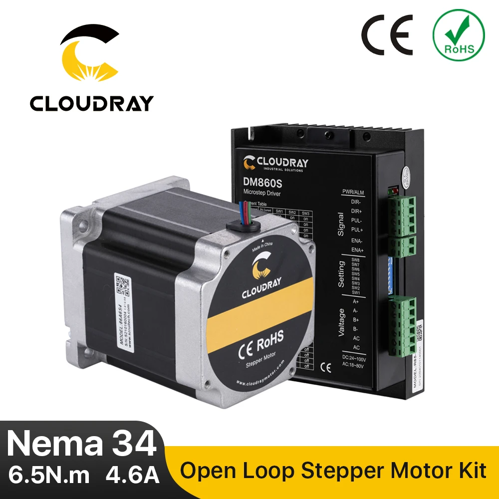 Cloudray Nema 34 Open Loop Stepper Motor Driver Kit 6.5N.m 4.6A DM860S 2.4A-7.2A for 3D printer CNC Engraving Milling Machine