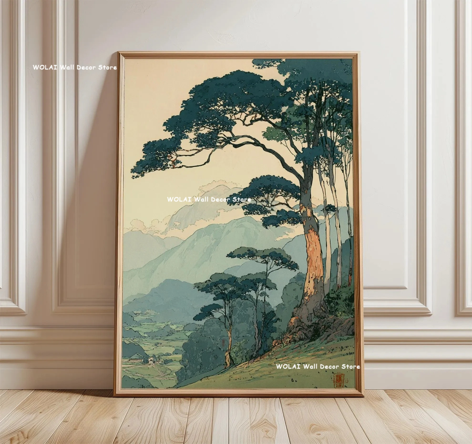 Retro Japanse Bos & Koi Vis Zen Water Schilderij Canvas Poster Abstract Zon Golven Wall Art Printing voor Vreedzame Home Decor