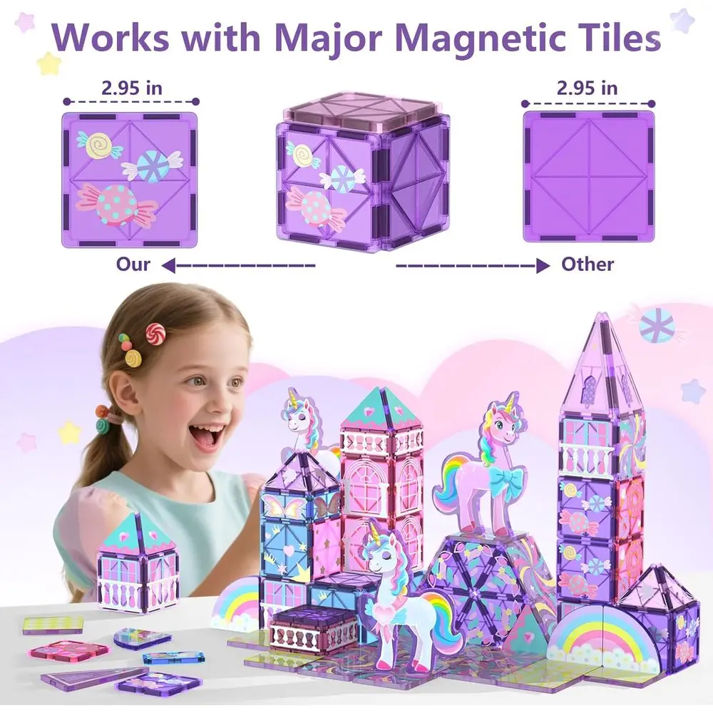 Unicorn Magnetic Building Blocks - STEM Educational Toys for Kids Ages 3-8, Ideal Gift for Toddlers & Preschoolers