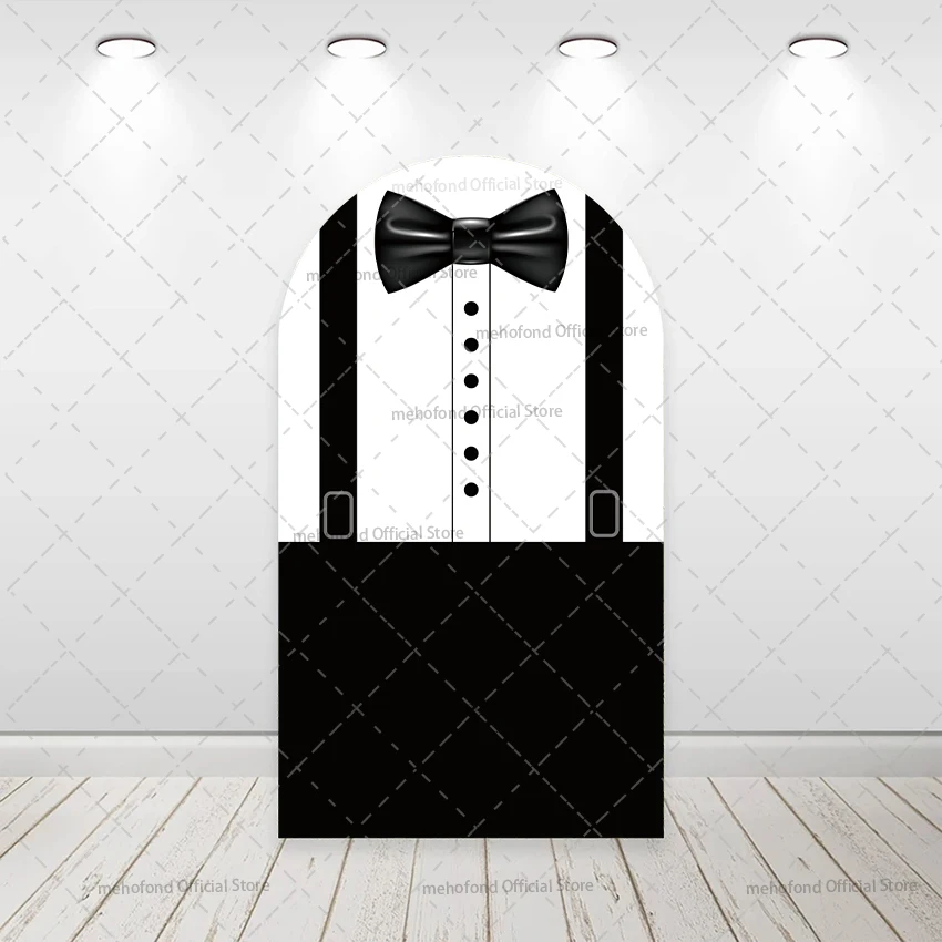 Mehofond مخصص 2-الجانب الأسود ربطة العنق شهم بوس بنين حفلة عيد ميلاد استحمام الطفل غطاء كيارا قوس خلفية ديكور خلفية #1