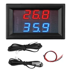 Doppio termometro digitale a tre cifre sensore di temperatura ad alta precisione DC 5 ~ 80V -50 ~ + 125 ℃ lunghezza filo 1M Display rosso e blu