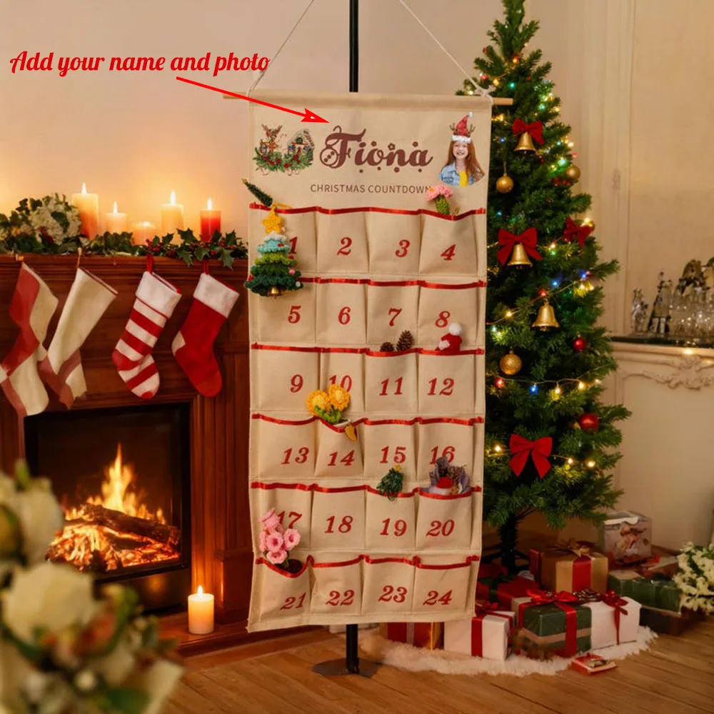 

Personalized Kids Name Photo Christmas Countdown Calendar Custom Boy Girl Portrait Xmas Calendar Family Holiday Activity Decor