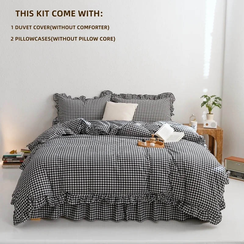 3 Piece Sheet Set  black plaid duvet cover Set ， comfortable Bedding Set Bedspread for All Season