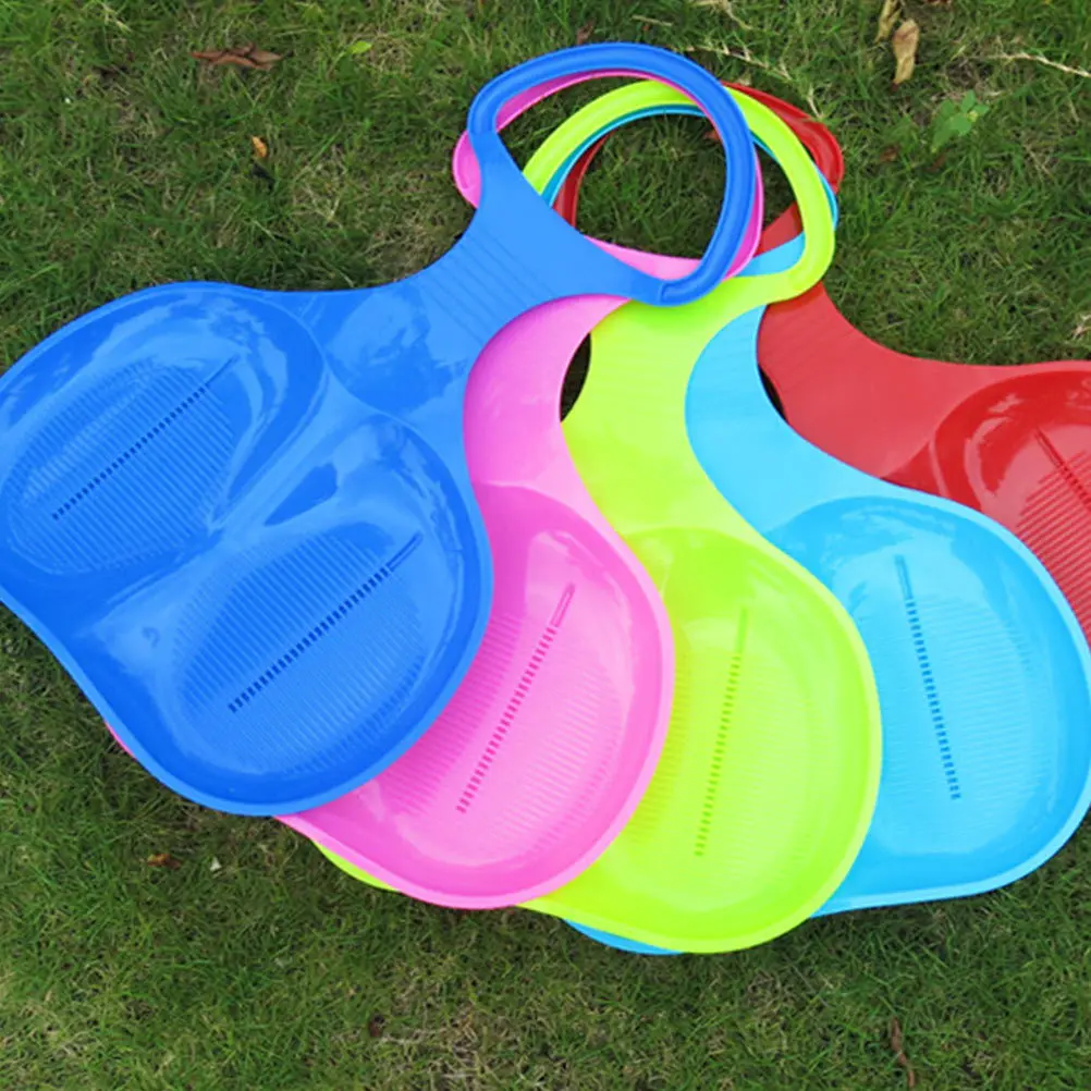 

2pcs Thickened Hdpe Ski Board Compact Grass-Sliding Plate Sturdy Handle Anti-Slip Stripes Outdoor Winter Snowboard Sandboarding