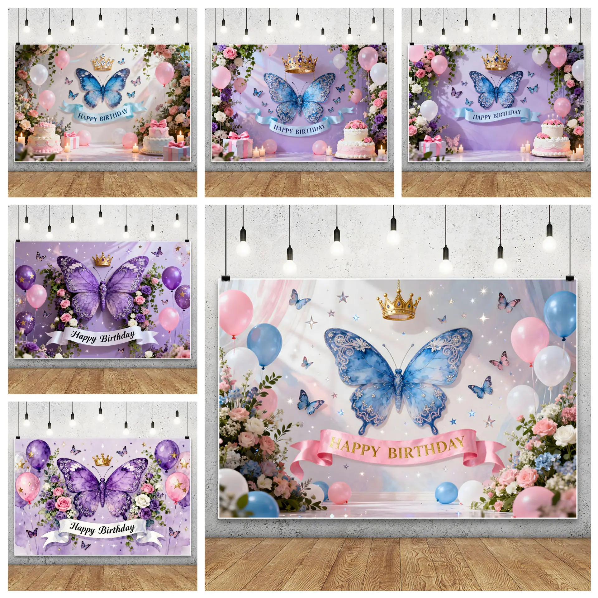 

Butterfly Backdrop for Birthday Party Flower Princess Baby Shower Custom Name Photo Photography Background Decor Banner Poster