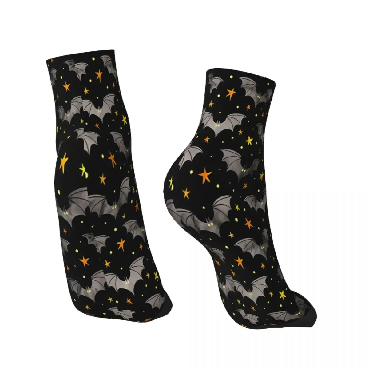 Watercolor Bats Grey With Yellow Stars Ankle Socks Male Mens Women Autumn Stockings Polyester