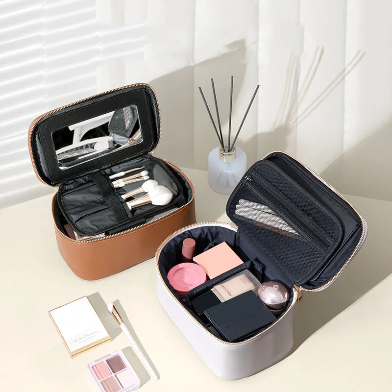 fashion-travel-storage-makeup-bag-portable-large-capacity-pu-waterproof-handbag-toilet-bag-with-mirror