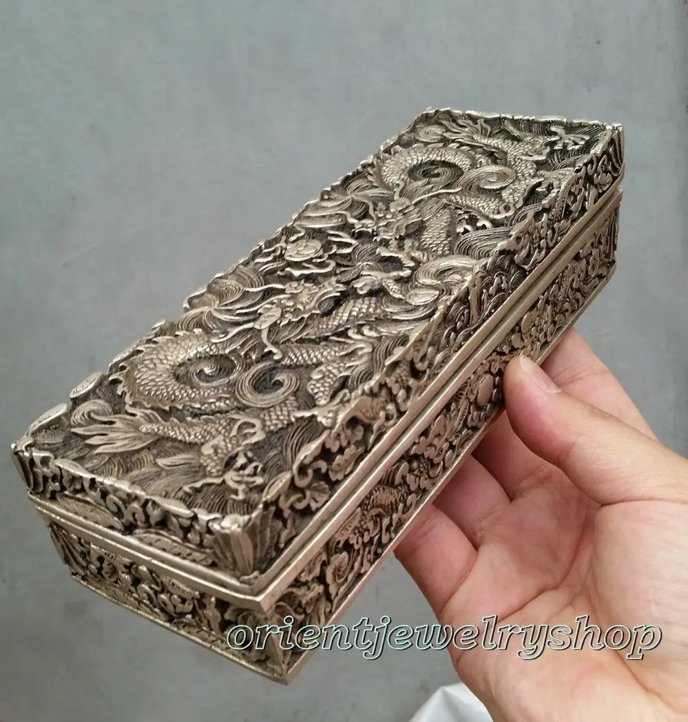 

Qing dynasty Handwork Miao silver dragon statue Bank money jewelry Box