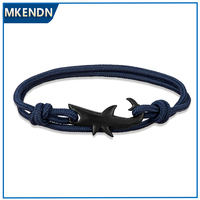 MKENDN Fashion Ocean Animal Shark Bracelet Men Women Navy Style Black Anchor Bracelets Adjustable Beach Gift For Lovers Jewelry