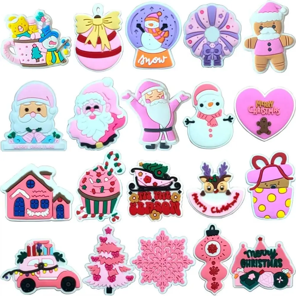 

MINISO 20Pcs Pink Christmas Shoe Decoration Santa Claus Tree Shoe Charms Snowman Sandals Accessories for Kids Gifts